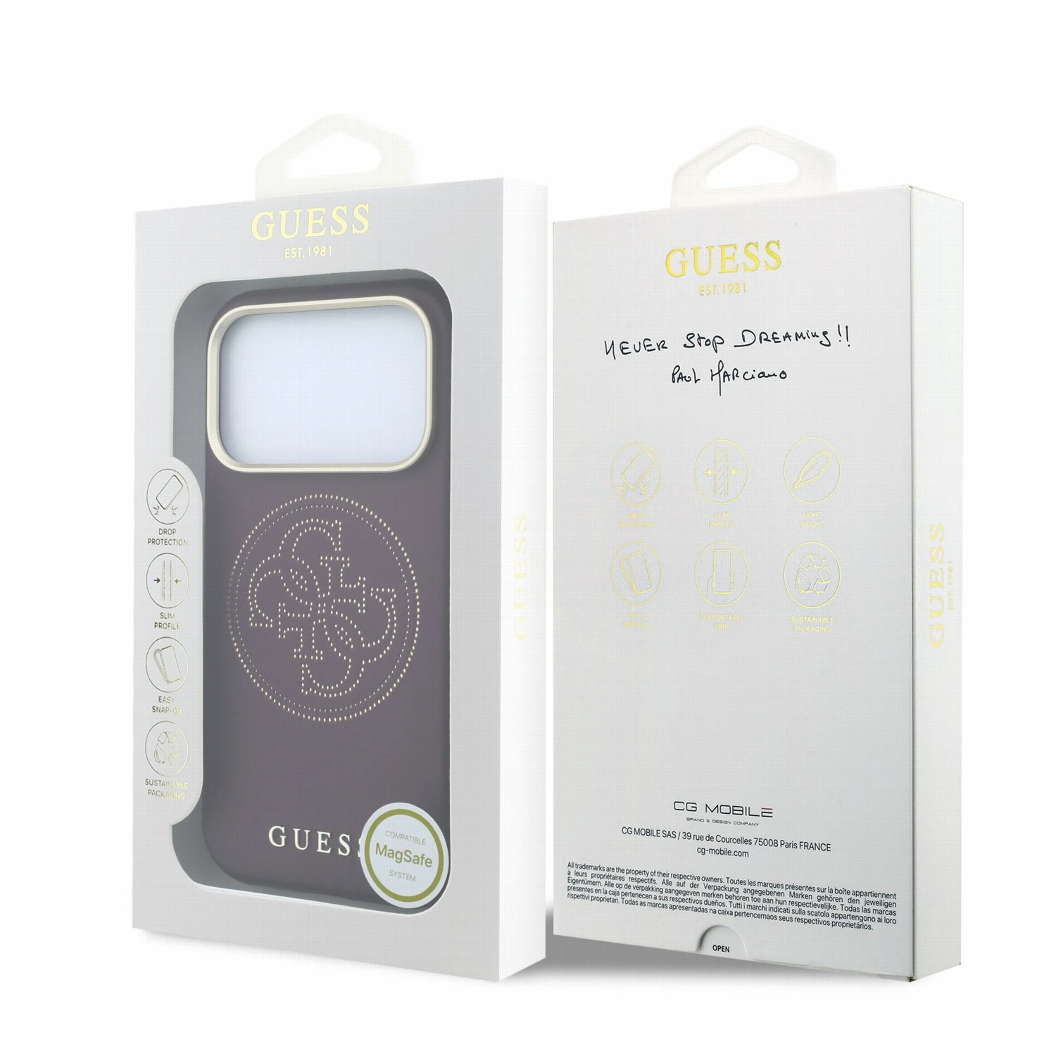 Guess PU Semi Wrap Perforated 4G Logo MagSafe Zadní Kryt pro iPhone 18 Pro Burgundy
