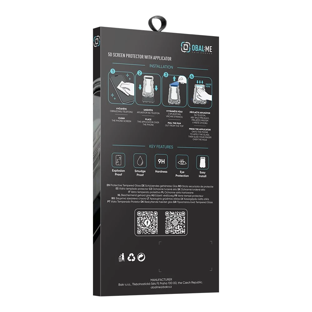 OBAL:ME 5D Tvrzené Sklo s Aplikátorem pro Apple iPhone 17 Pro Max/18 Pro Max Black