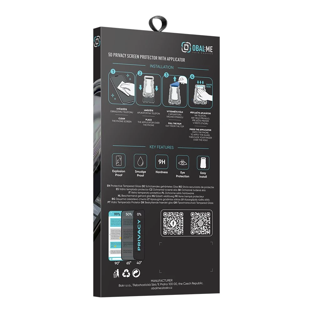 OBAL:ME Privacy 5D Tvrzené Sklo s Aplikátorem pro Apple iPhone 18 Pro Max Black