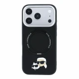 Karl Lagerfeld PU Grained K&CH Heads Ring Stand Magsafe Zadní Kryt pro iPhone 18 Pro Max Black