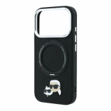 Karl Lagerfeld PU Grained K&CH Heads Ring Stand Magsafe Zadní Kryt pro iPhone 18 Pro Max Black