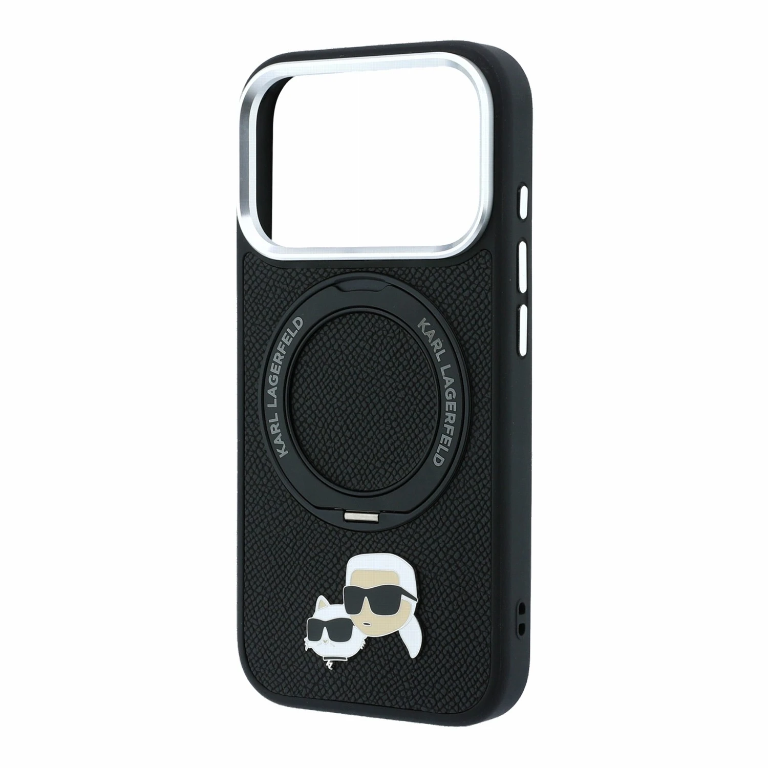 Karl Lagerfeld PU Grained K&CH Heads Ring Stand Magsafe Zadní Kryt pro iPhone 18 Pro Max Black