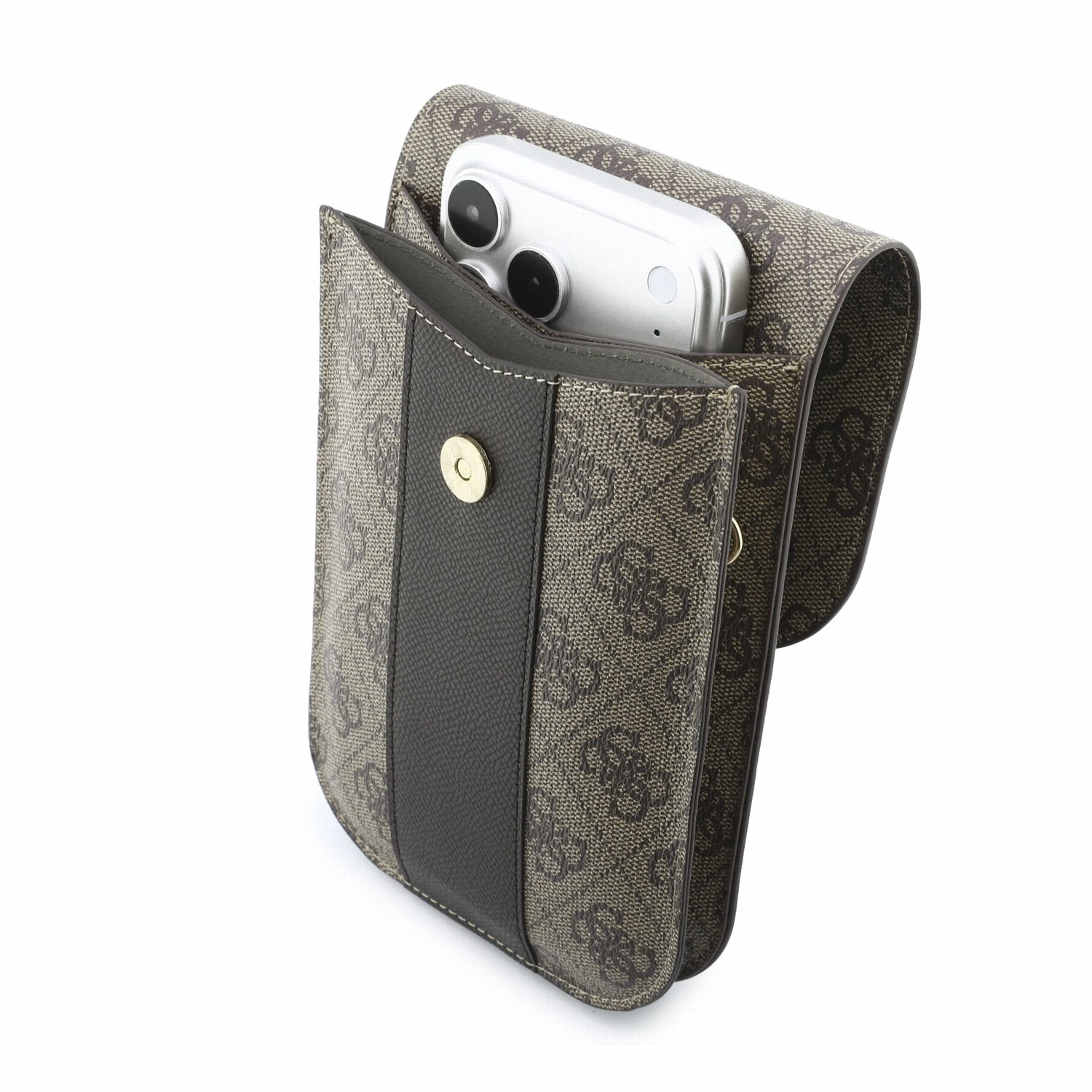 Guess PU 4G Stripe Metal Logo Taška na Telefon Brown