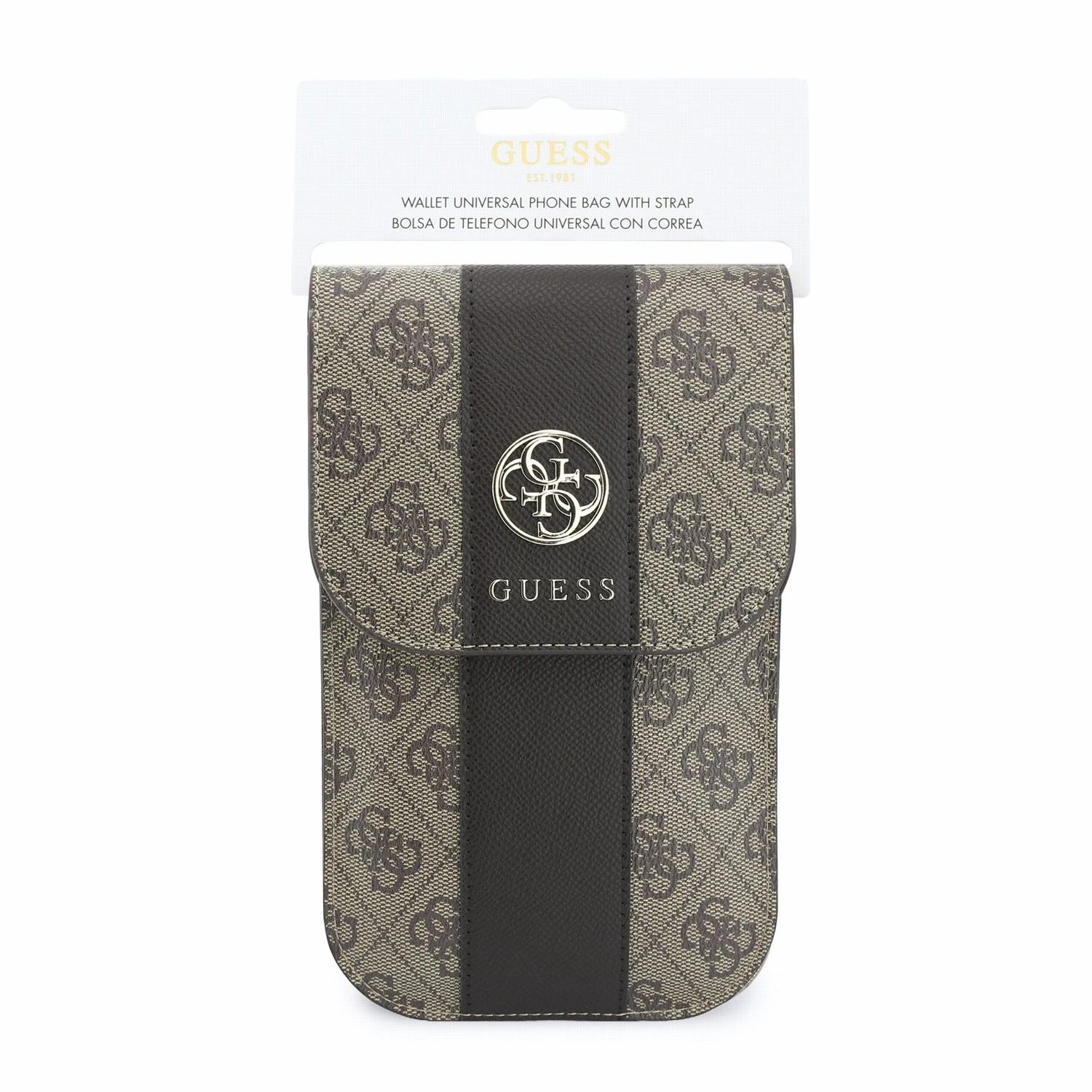 Guess PU 4G Stripe Metal Logo Taška na Telefon Brown