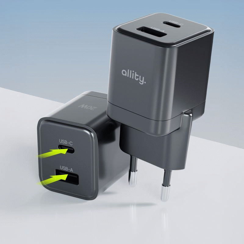 Nabíječka do sítě Allity ATC-01-20WAC 20W, 1xUSB, 1xUSB-C, černá