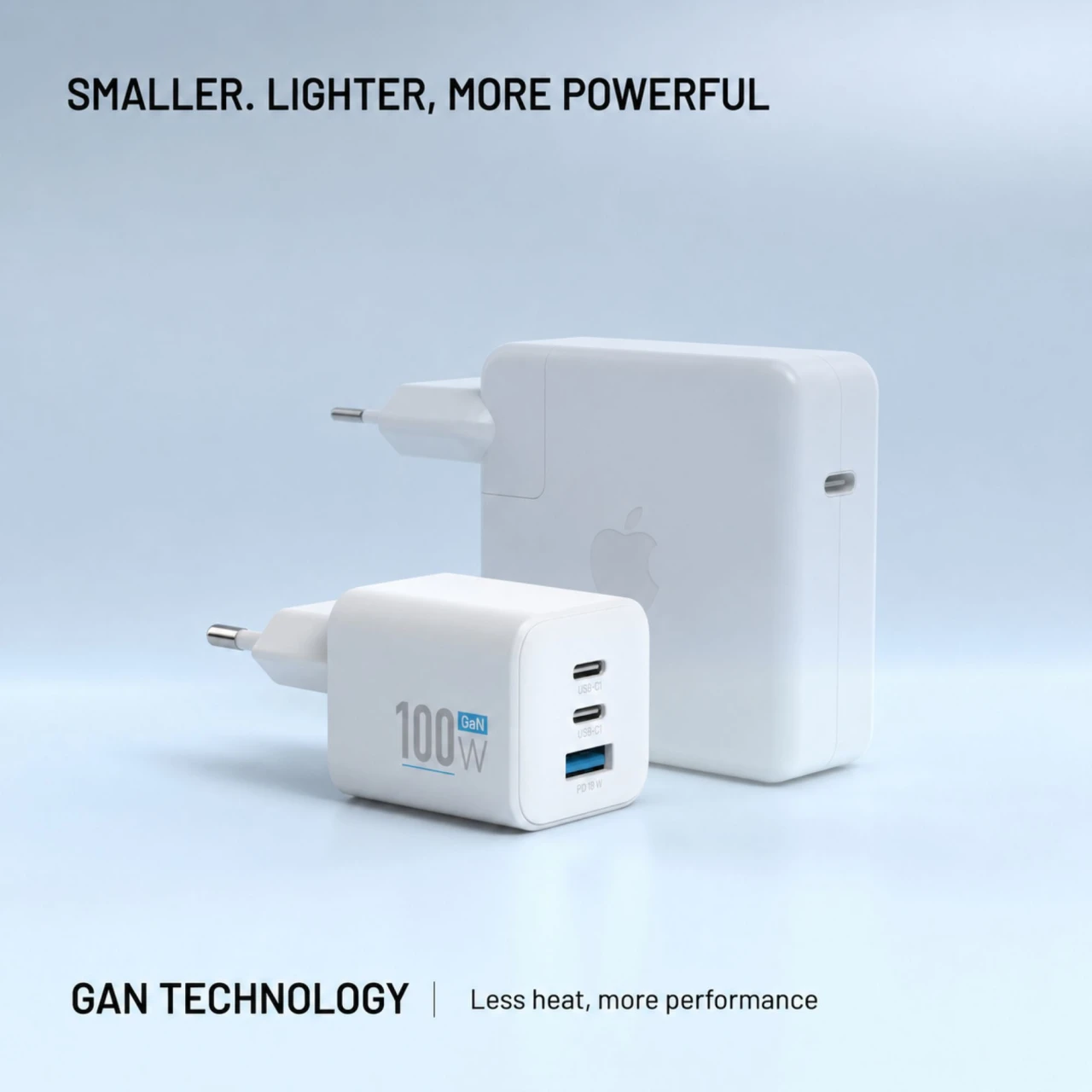 Síťová GaN nabíječka FIXED Mini s 2xUSB-C a USB výstupem, podpora PD, 100W, bílá
