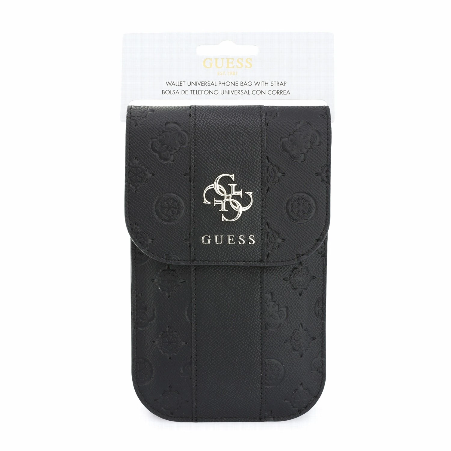 Guess PU 4G Peony Stripe Metal Logo Taška na Telefon Black