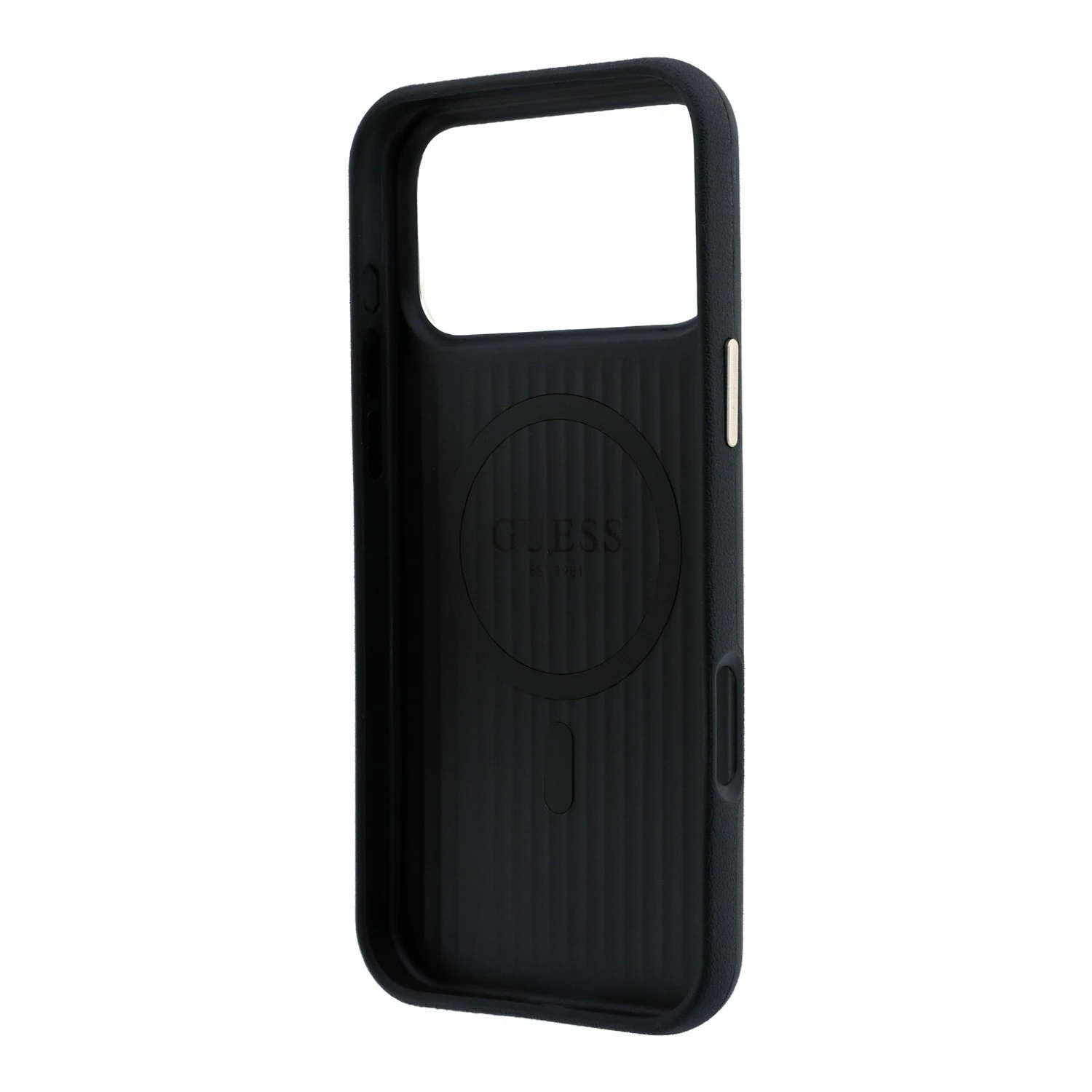 Guess PU Semi Wrap Perforated 4G Logo MagSafe Zadní Kryt pro iPhone 18 Pro Black