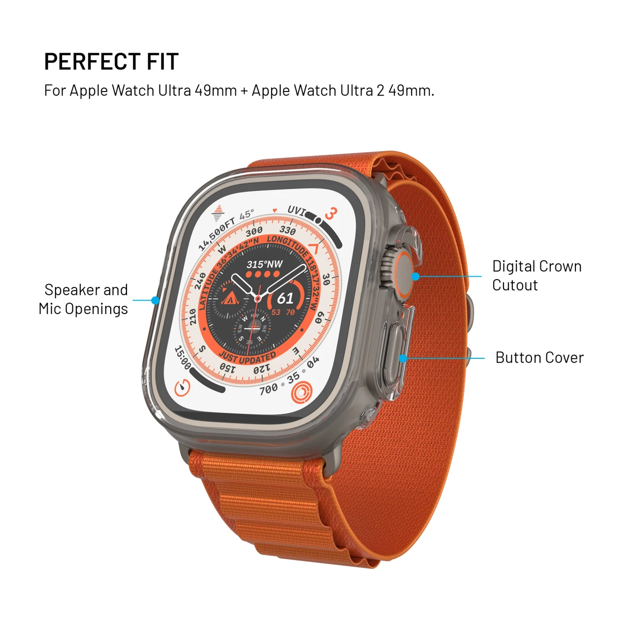Ochranné pouzdro FIXED Pure Watch s temperovaným sklem pro Apple Watch Ultra 49 mm, čirá