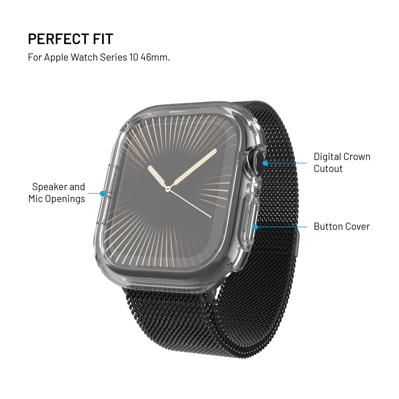 Ochranné pouzdro FIXED Pure Watch s temperovaným sklem pro Apple Watch 46 mm, čirá