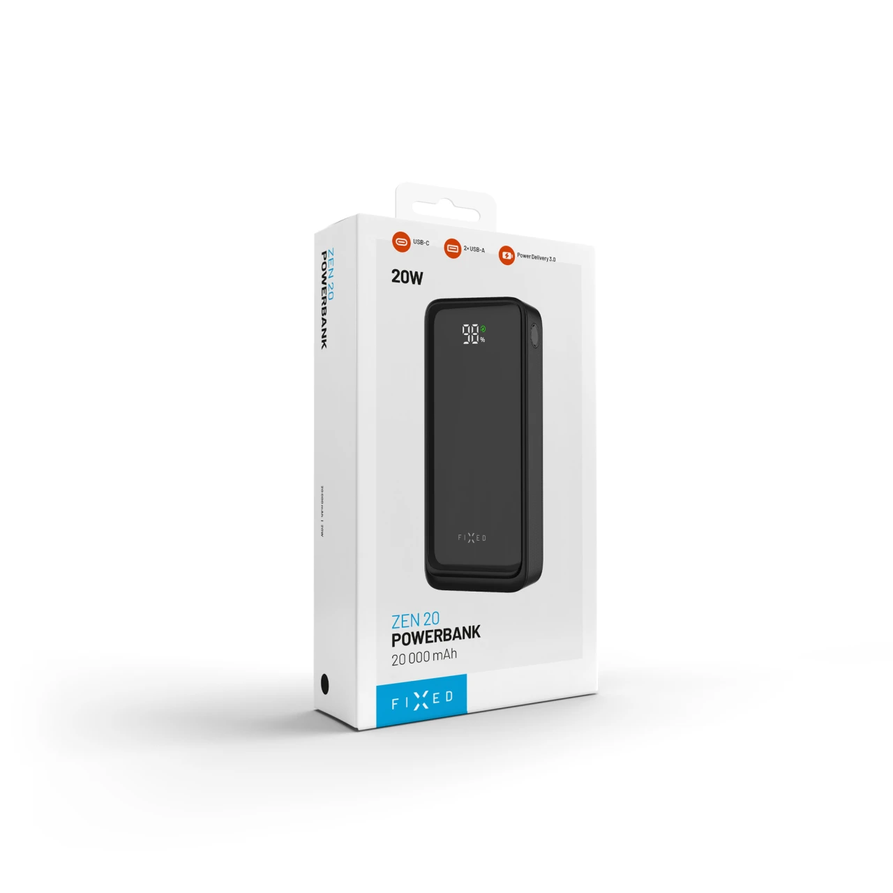Powerbanka FIXED Zen2 20 s LCD displejem a výstupem PD 20W, 20 000 mAh, černá