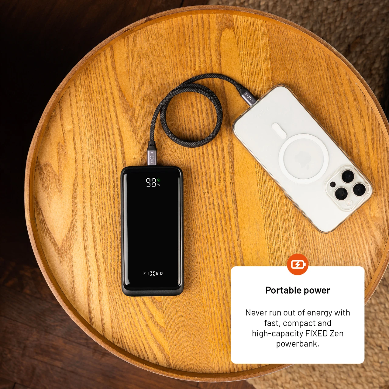 Powerbanka FIXED Zen2 20 s LCD displejem a výstupem PD 20W, 20 000 mAh, černá