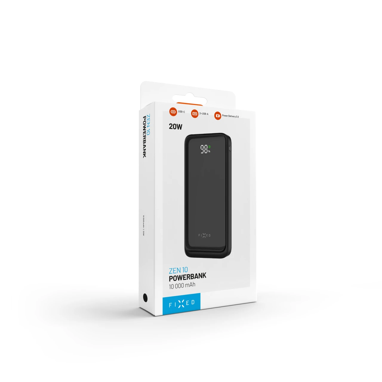 Powerbanka FIXED Zen2 10 s LCD displejem a výstupem PD 20W, 10 000 mAh, černá