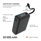 Powerbanka FIXED Zen 20 Loop s LCD displejem a výstupem 40W, 20 000 mAh, černá