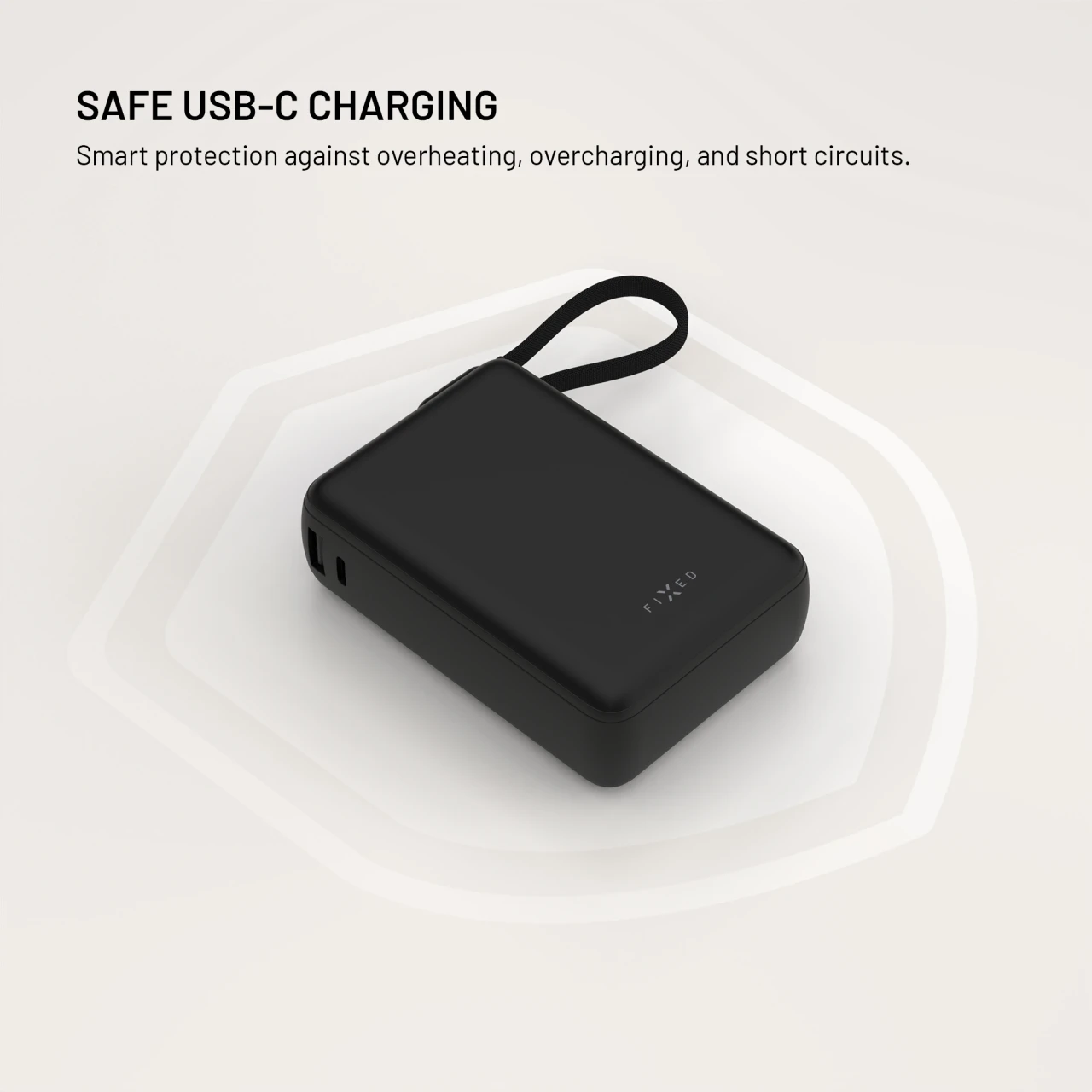 Powerbanka FIXED Zen 20 Loop s LCD displejem a výstupem 40W, 20 000 mAh, černá