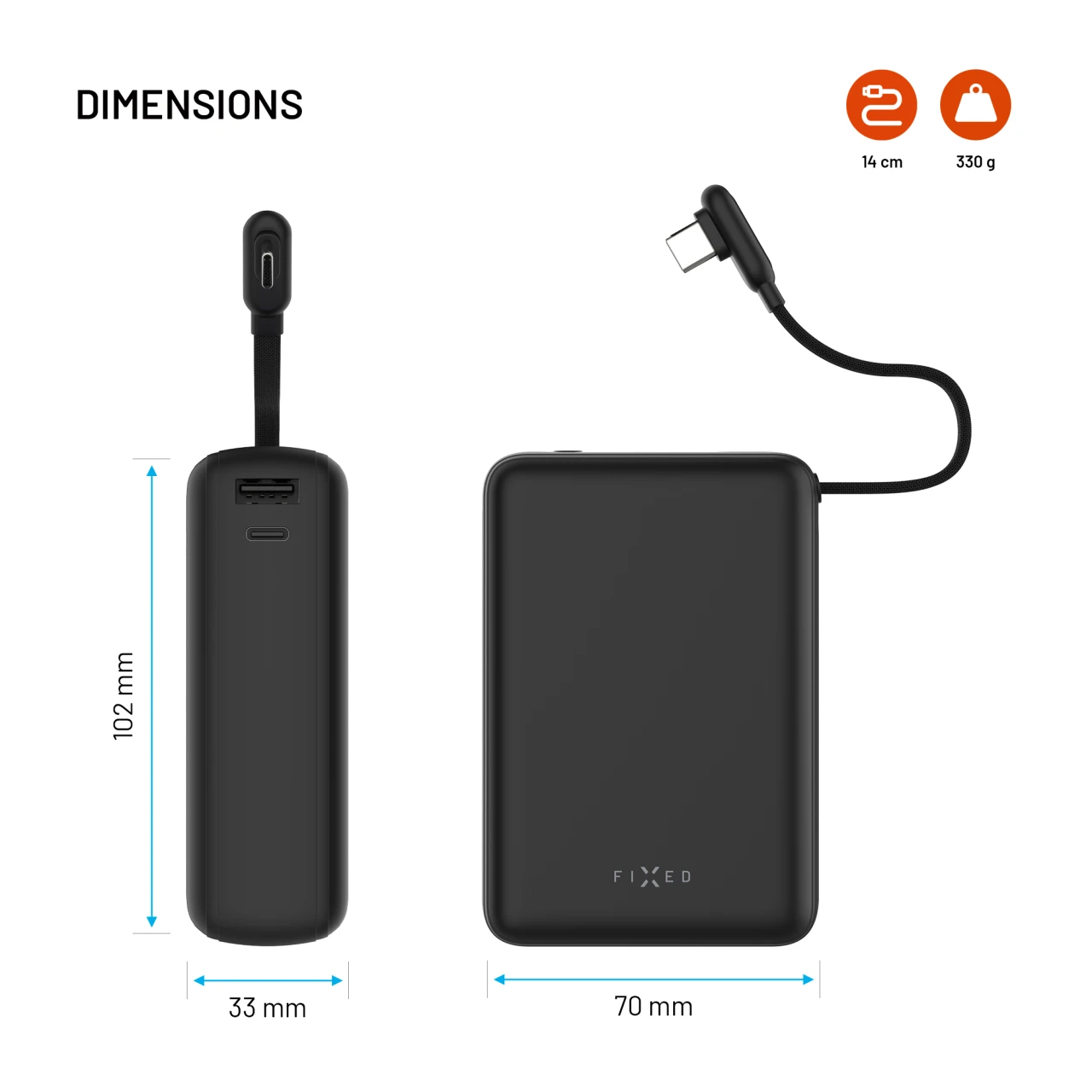 Powerbanka FIXED Zen 20 Loop s LCD displejem a výstupem 40W, 20 000 mAh, černá