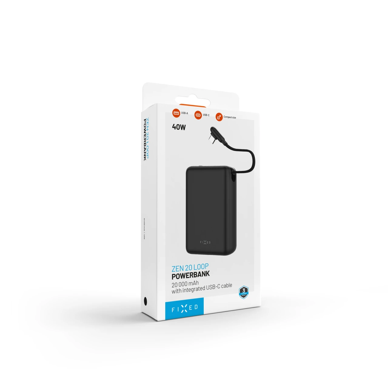 Powerbanka FIXED Zen 20 Loop s LCD displejem a výstupem 40W, 20 000 mAh, černá