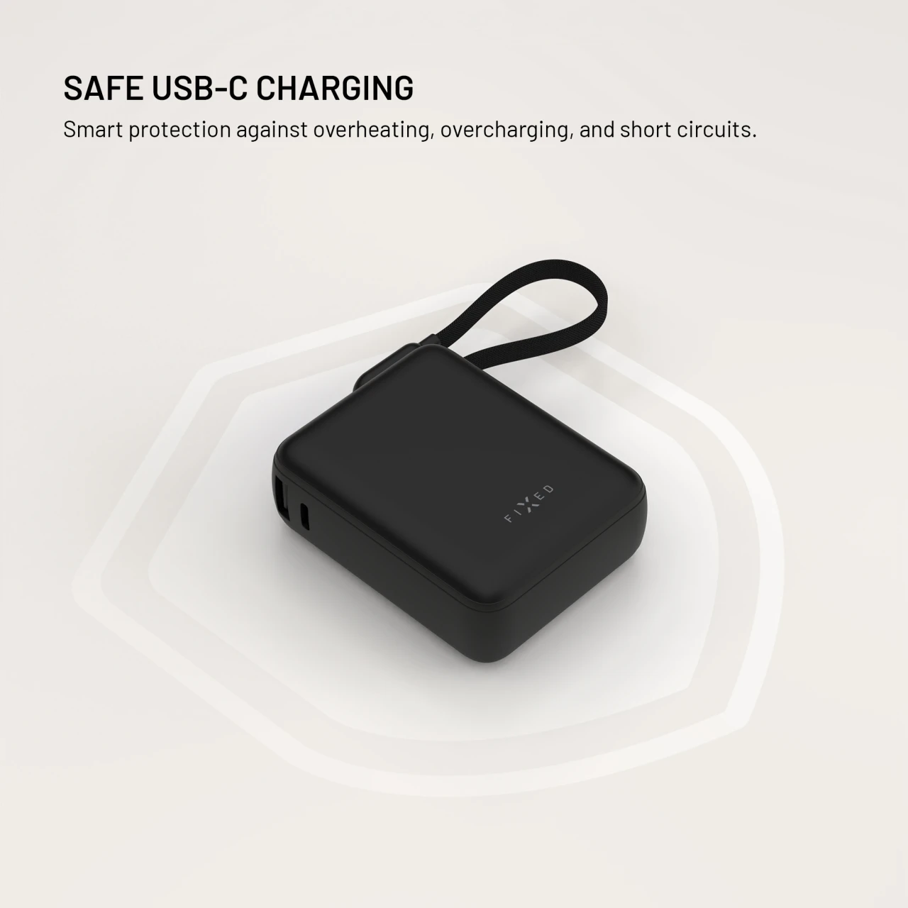 Powerbanka FIXED Zen 10 Loop s LCD displejem a výstupem 30W, 10 000 mAh, černá