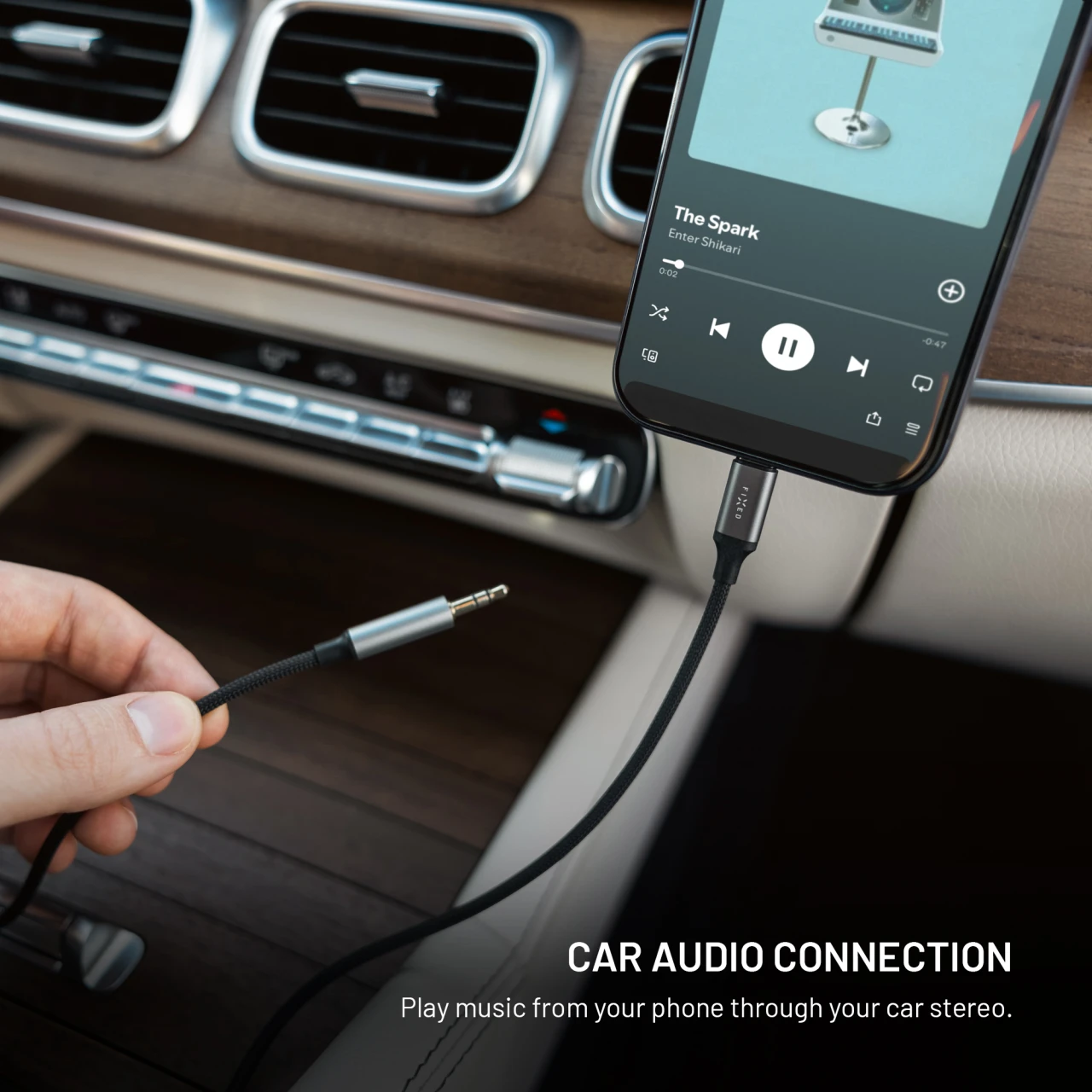 Audio kabel FIXED Link USB-C na 3,5mm jack, 1.5m, space gray