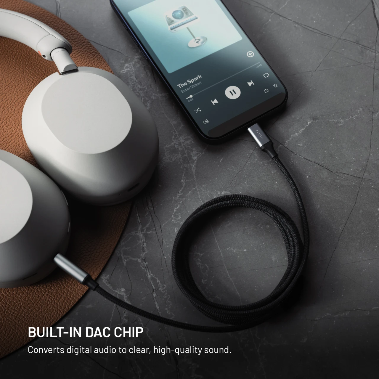 Audio kabel FIXED Link USB-C na 3,5mm jack, 1.5m, space gray