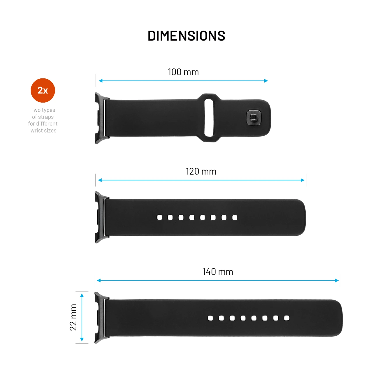 Set silikonových řemínků FIXED Silicone Sporty Strap pro Samsung Galaxy Watch 9/8, černá