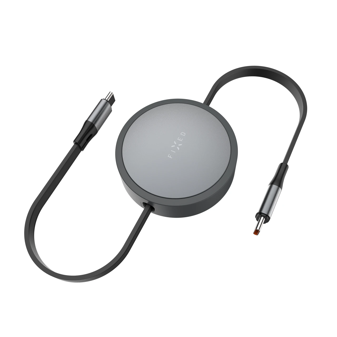 Navíjecí kabel FIXED Retractable Cable s konektory USB-C/USB-C, 1m, PD 100W, 480Mbps, šedá