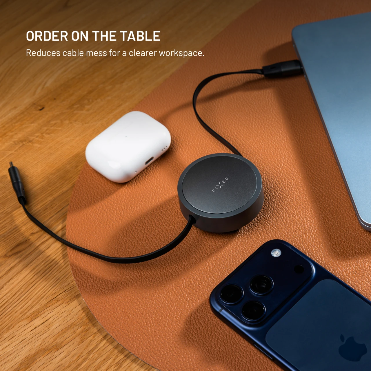 Navíjecí kabel FIXED Retractable Cable s konektory USB-C/USB-C, 1m, PD 100W, 480Mbps, šedá