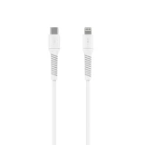 Nabíjecí a datový Liquid silicone kabel FIXED s konektory USB-C/Lightning a podporou PD, 1.2m, USB 2.0, 60W, bílá