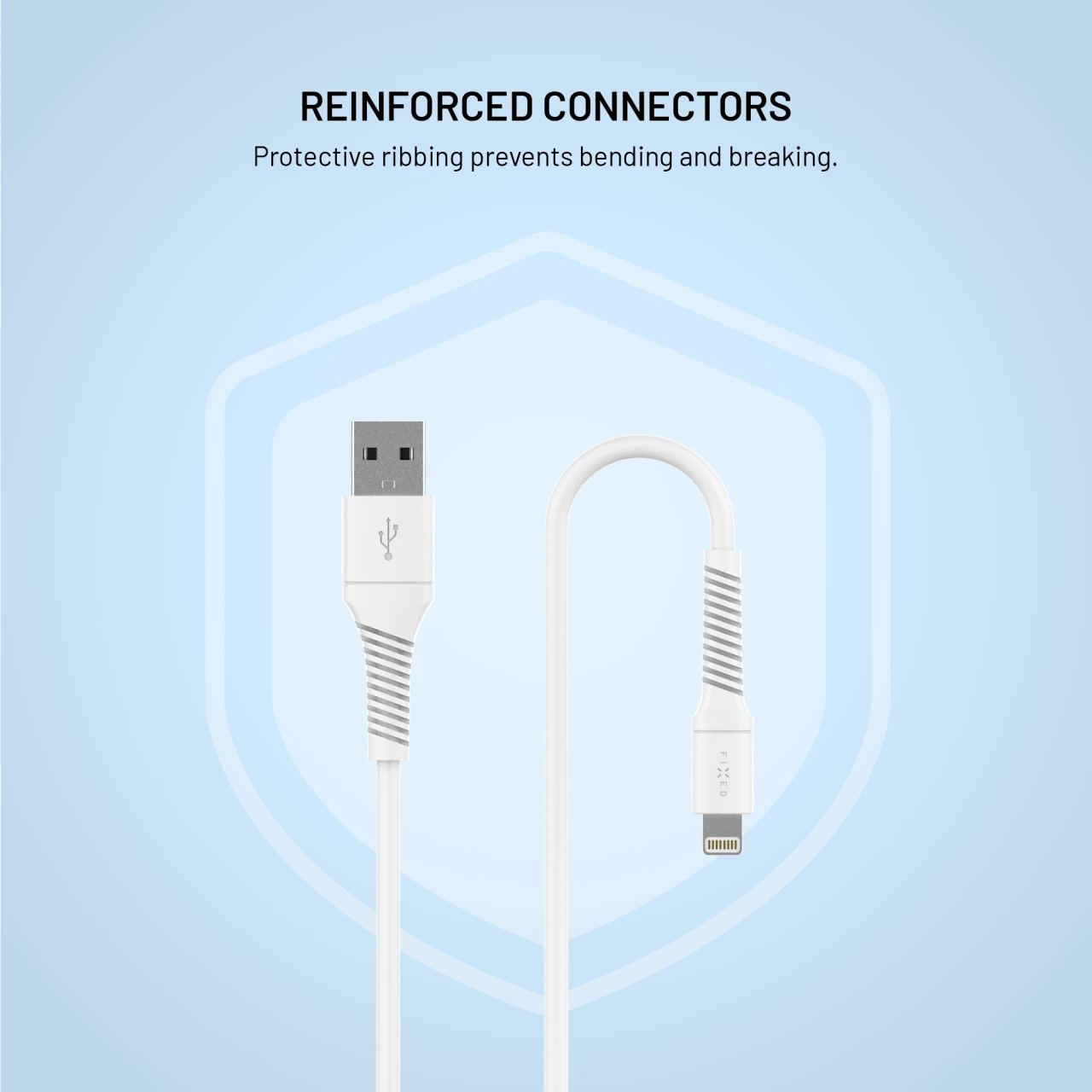 Datový a nabíjecí kabel FIXED s konektory USB/Lightning, 1.2m, USB 2.0, bílá