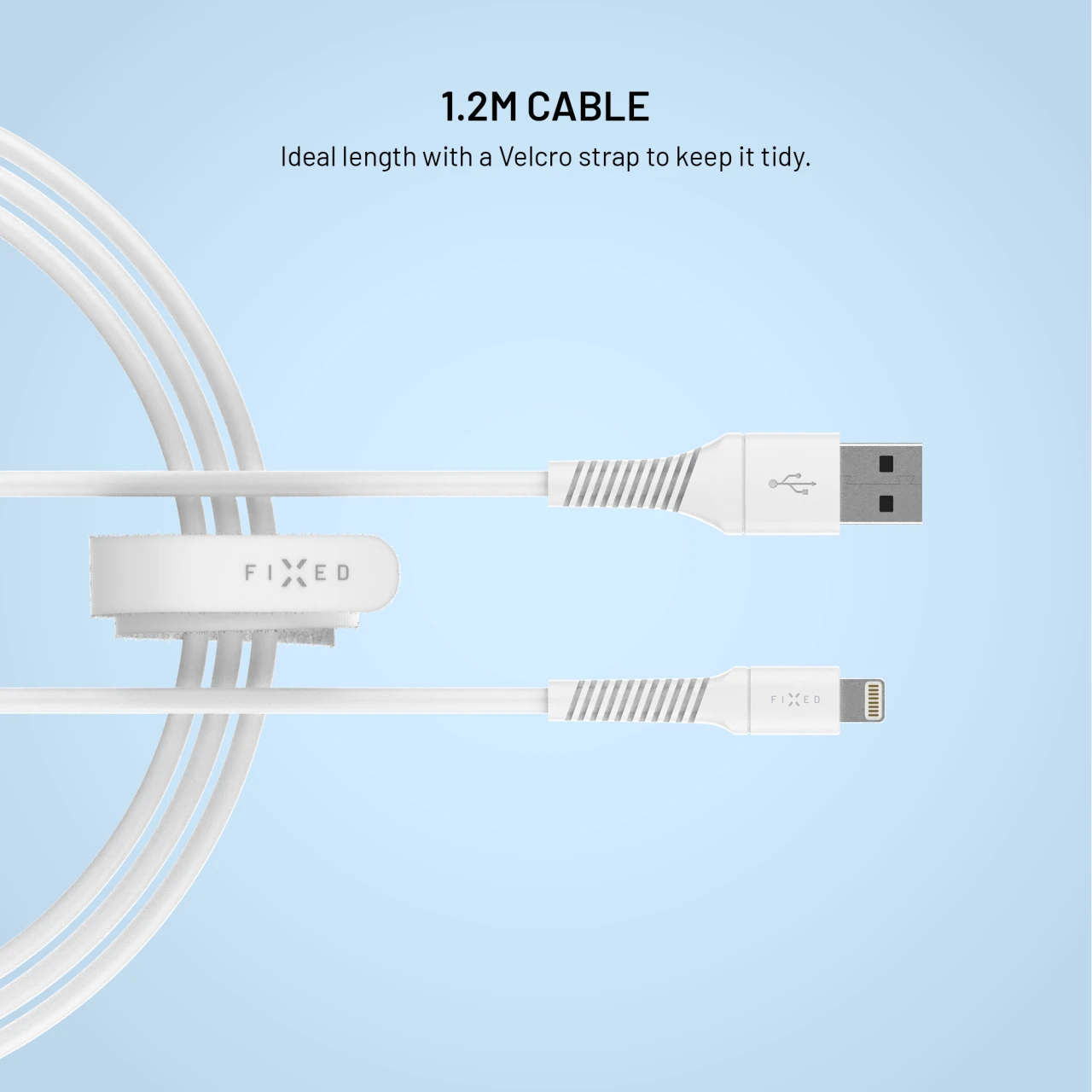 Datový a nabíjecí kabel FIXED s konektory USB/Lightning, 1.2m, USB 2.0, bílá