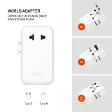Cestovní adaptér FIXED Voyager Slim 45W pro EU, UK a USA/AUS, s 3xUSB-C a USB výstupem, GaN, PD 45W, bílá