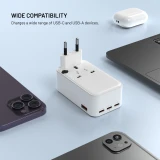 Cestovní adaptér FIXED Voyager Slim 45W pro EU, UK a USA/AUS, s 3xUSB-C a USB výstupem, GaN, PD 45W, bílá