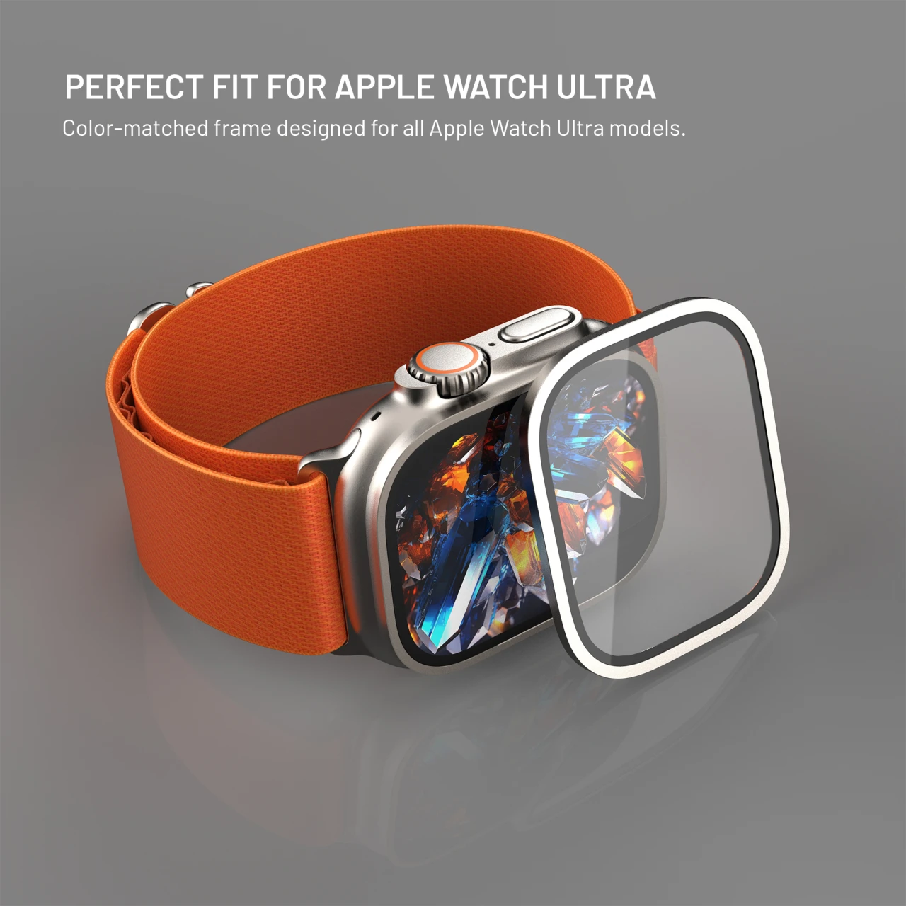 Prémiové ochranné tvrzené sklo FIXED Armor s ocelovým rámečkem pro Apple Watch Ultra 49mm, titanové