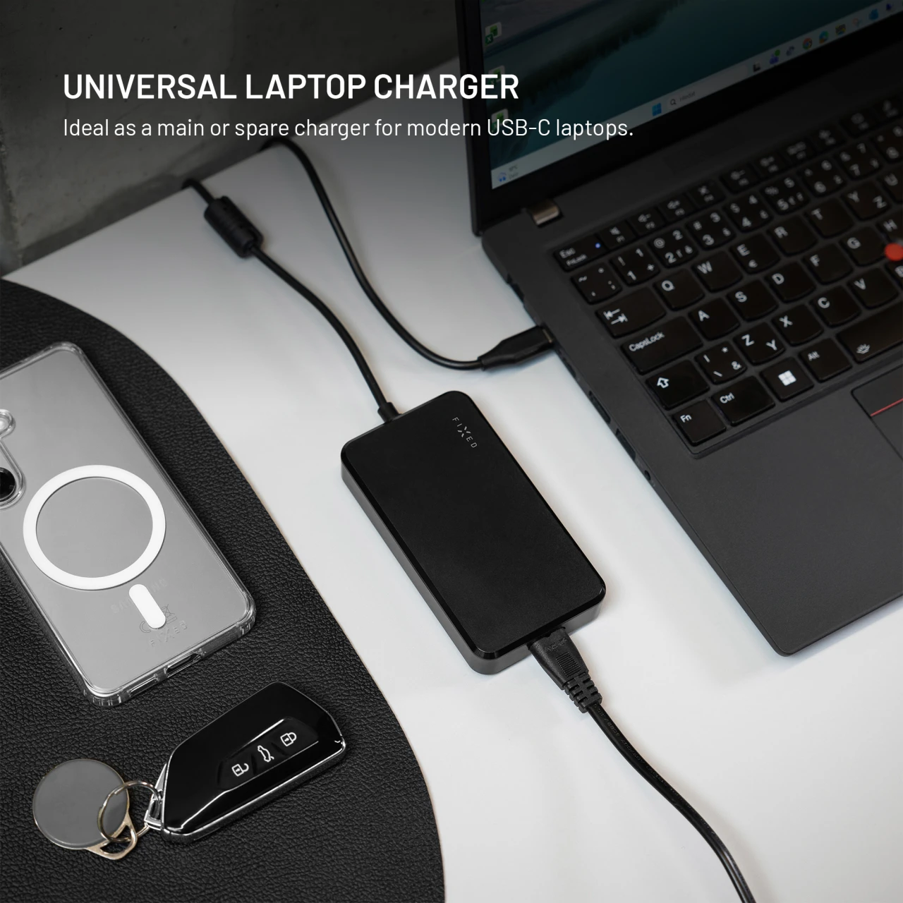Nabíjecí GaN adaptér FIXED pro notebooky s USB-C, podpora PD 3.0, 100W, černá