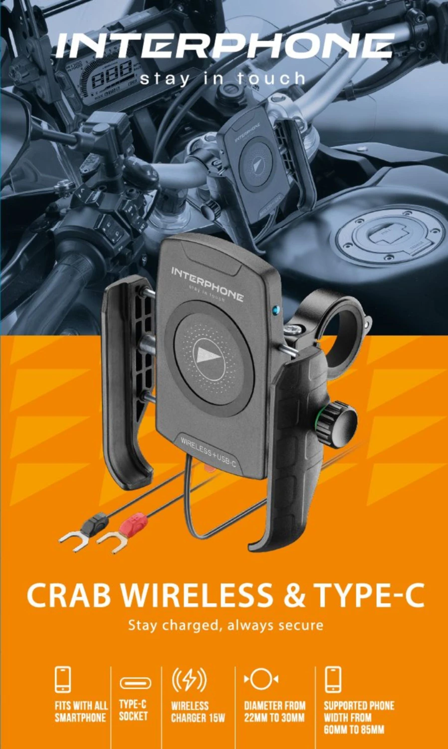 Interphone Crab - Univerzální držák s bezdrátovým nabíjením