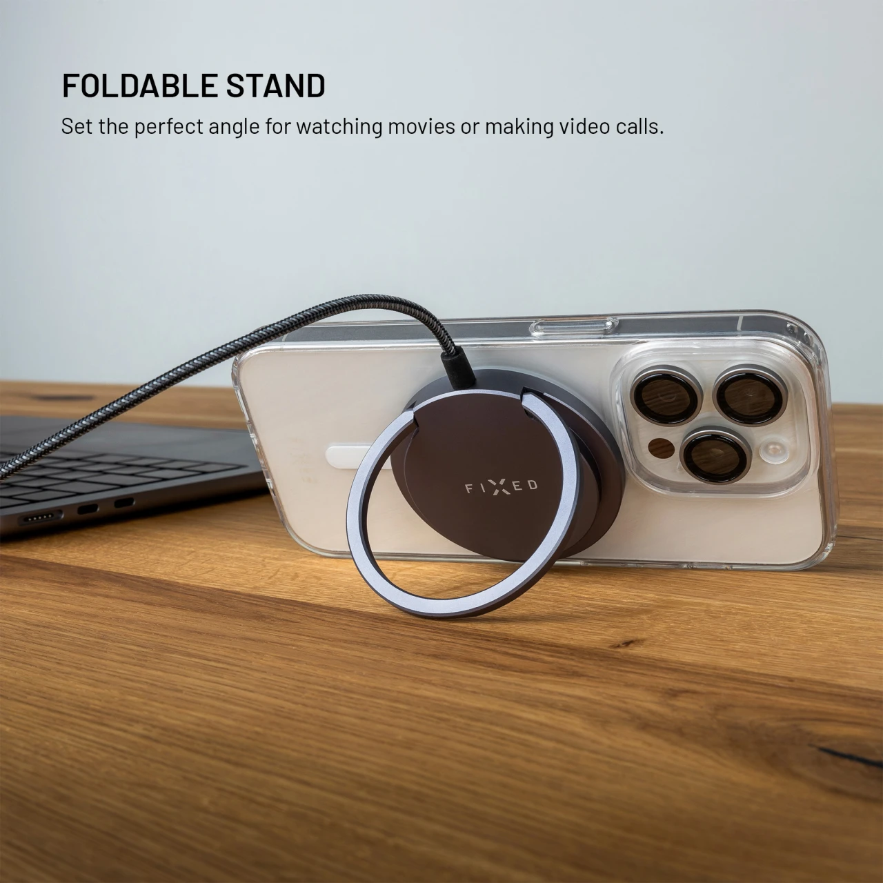 Bezdrátová nabíječka FIXED MagPad Pro s Qi2, podporou MagSafe a stojánkem, 15W, šedá