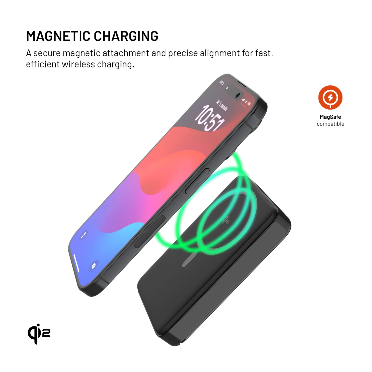 Powerbanka FIXED MagZen 10 Pro s bezdrátovým nabíjením se standardem Qi2 a podporou MagSafe, 10 000 mAh, černá