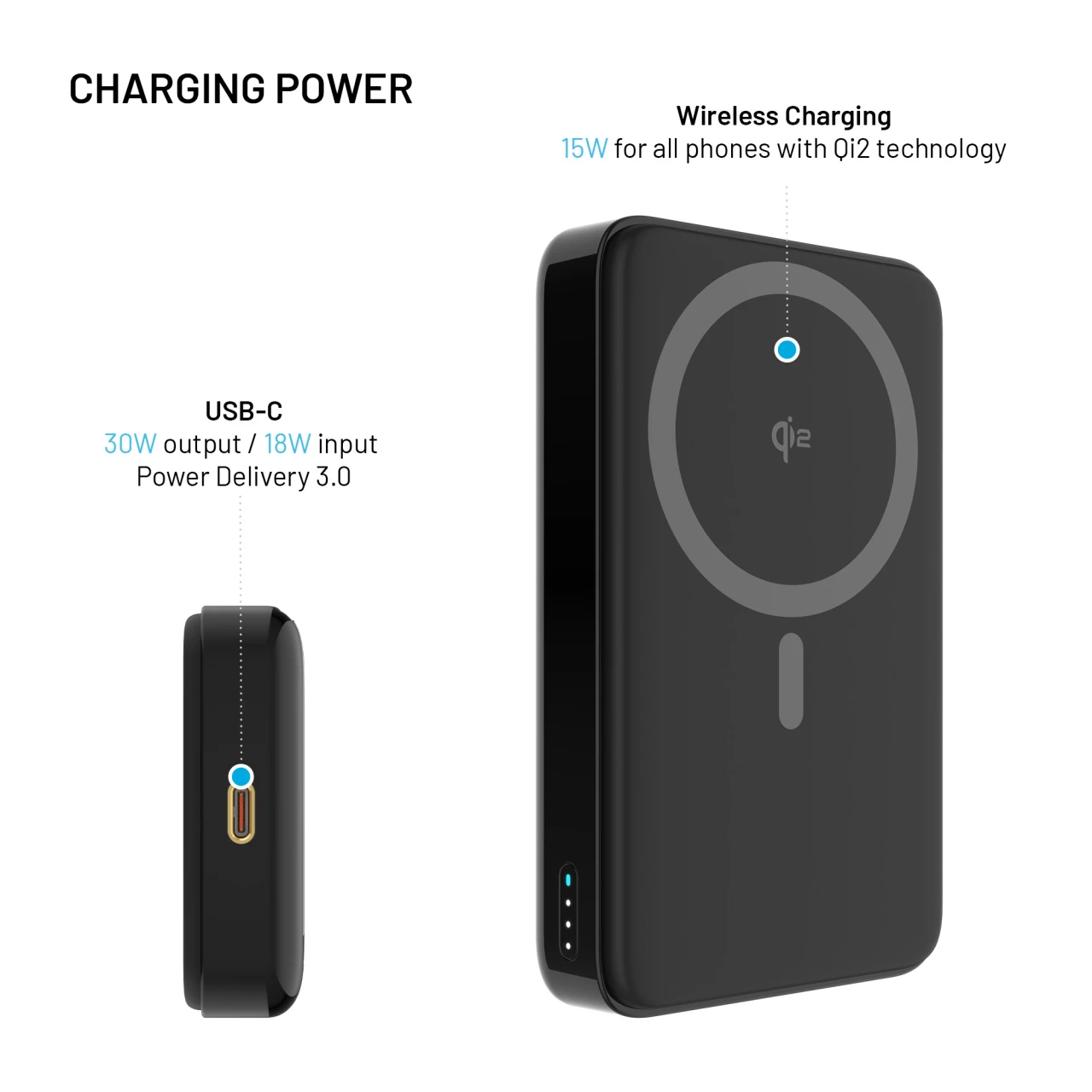 Powerbanka FIXED MagZen 10 Pro s bezdrátovým nabíjením se standardem Qi2 a podporou MagSafe, 10 000 mAh, černá