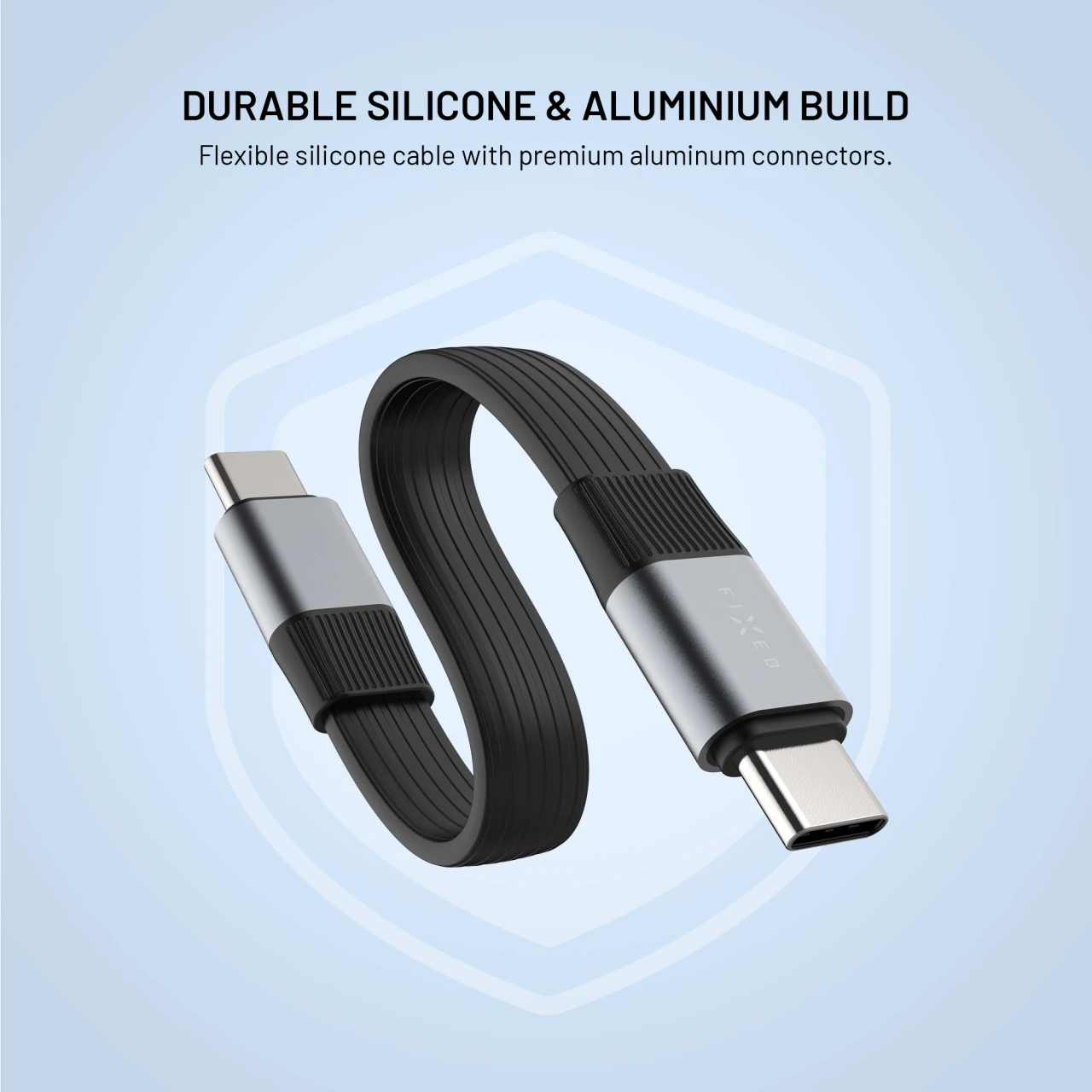 Kabel FIXED Clip Cable USB-C/USB-C, s karabinou, 3.2 Gen 2 10Gb/s, 4K60Hz, PD 240W, černá