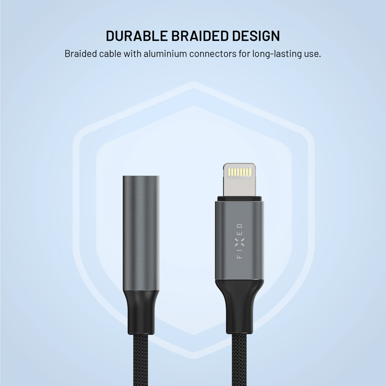 Redukce z hliníku FIXED Link Lightning na 3,5mm jack, space gray