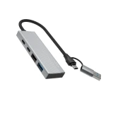 4-portový hliníkový USB-C FIXED HUB Port s USB-A adaptérem, space gray