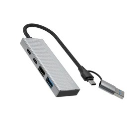 4-portový hliníkový USB-C FIXED HUB Port s USB-A adaptérem, space gray
