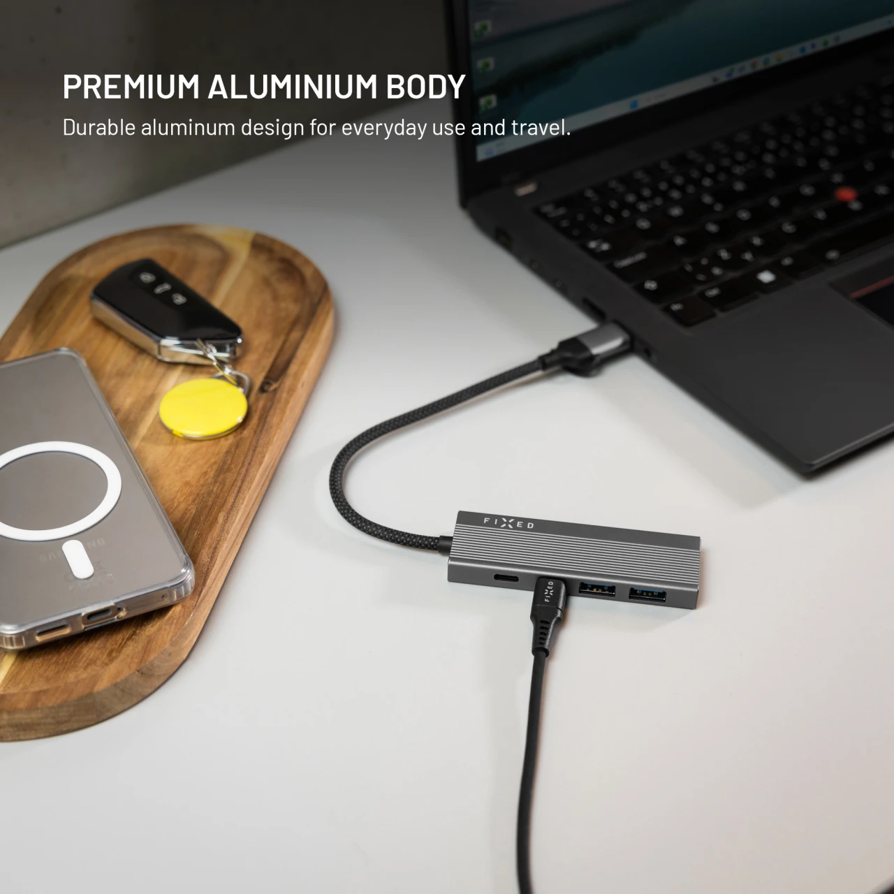 4-portový hliníkový USB-C FIXED HUB Port s USB-A adaptérem, space gray