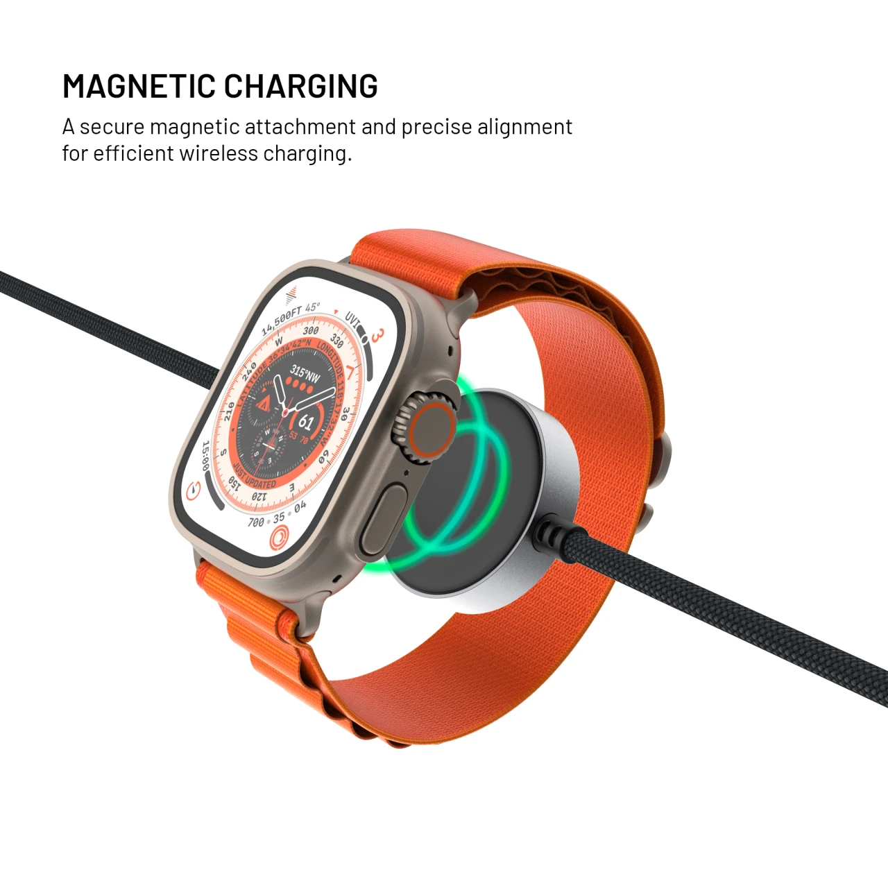 Opletený kabel FIXED Power Watch Cable s konektory USB-C/USB-C a Apple/Samsung Watch nabíječkou, 1.5m, PD 60W, šedý