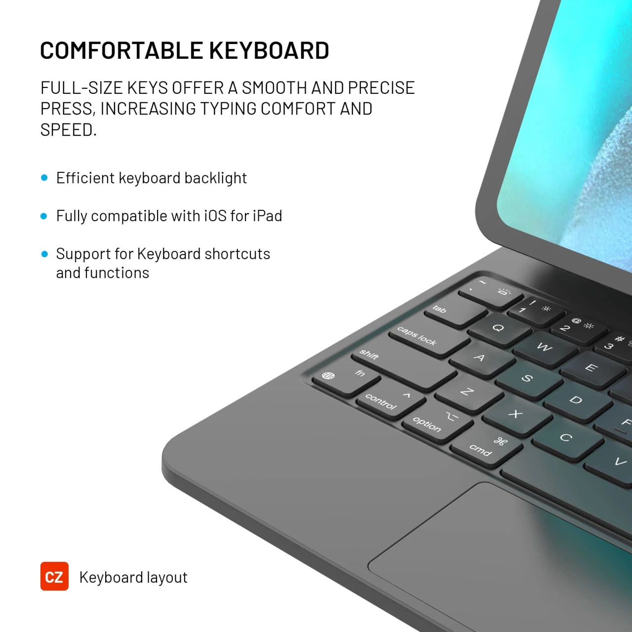 Pouzdro s bezdrátovou klávesnicí FIXED Typee pro Apple iPad Pro 12,9" (2018-2022)/iPad Pro 13"/iPad Air 13", CZ, černá