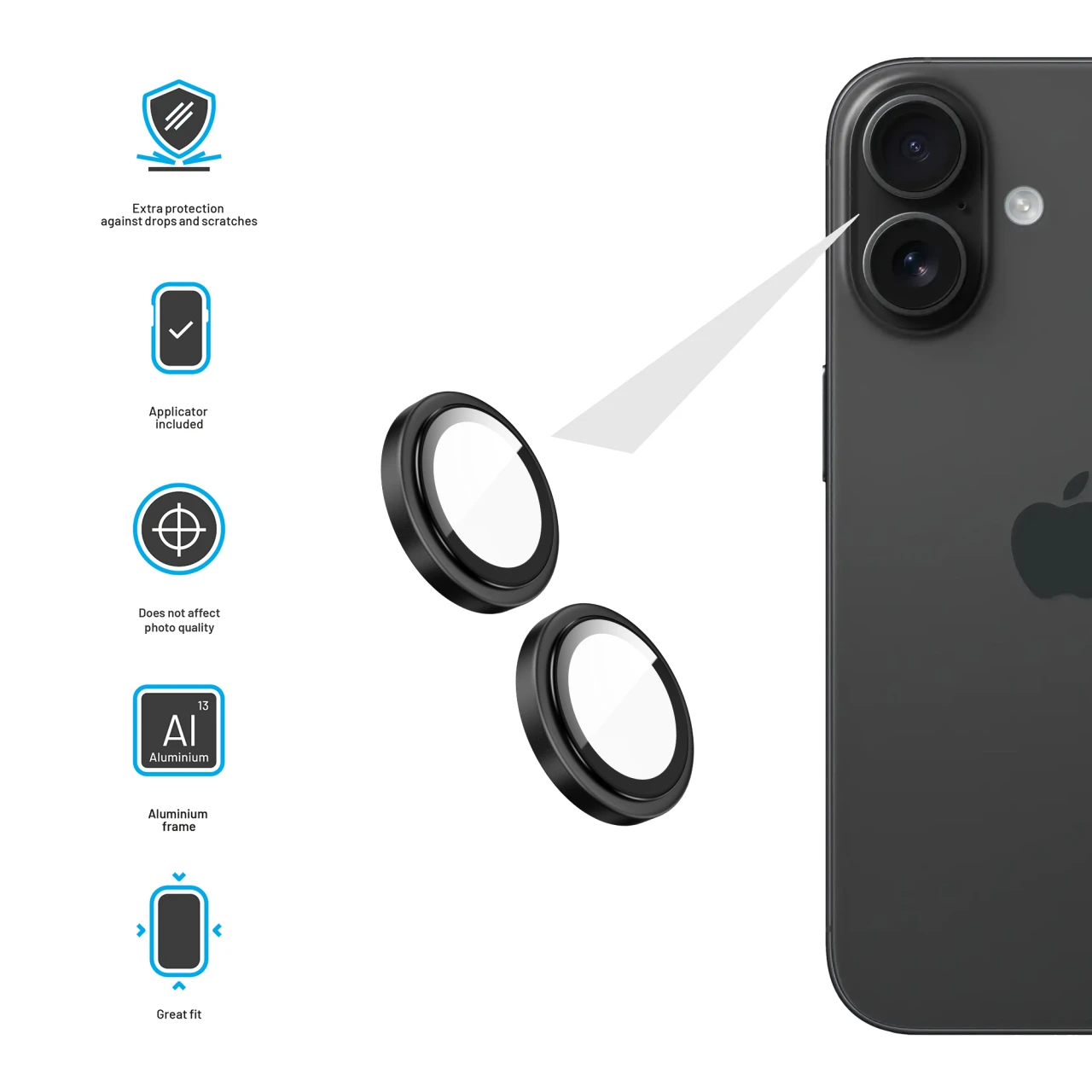 Ochranná skla čoček fotoaparátů FIXED Armor Camera Glass pro Apple iPhone 17, černá