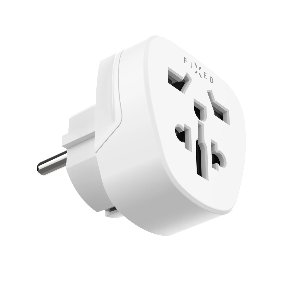 Adaptér FIXED EU Adapter 2 pro zapojení UK, US, AUS zařízení do EU zásuvek, bílá