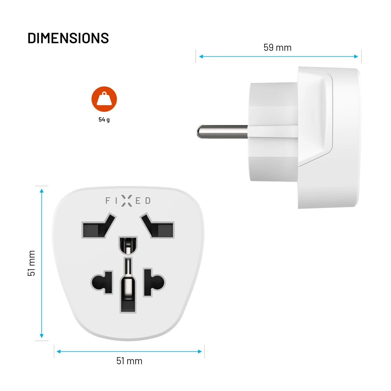Adaptér FIXED EU Adapter 2 pro zapojení UK, US, AUS zařízení do EU zásuvek, bílá