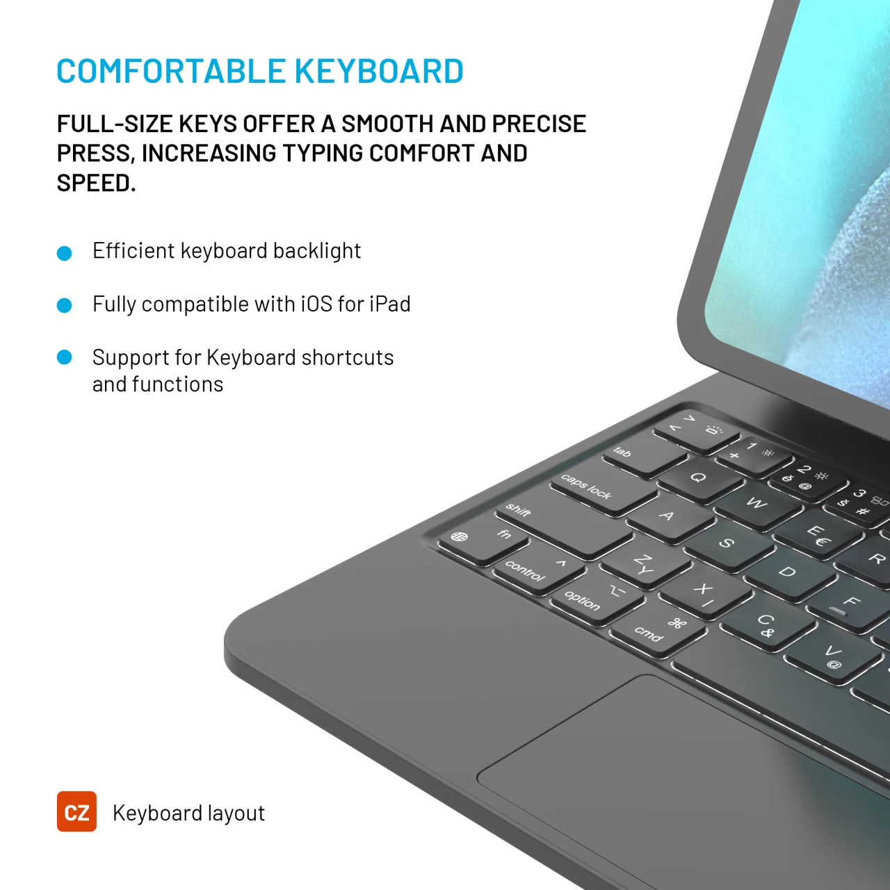 Pouzdro s bezdrátovou klávesnicí FIXED Typee pro Apple iPad Pro 11" M4 2024/M5 2025, CZ, černá