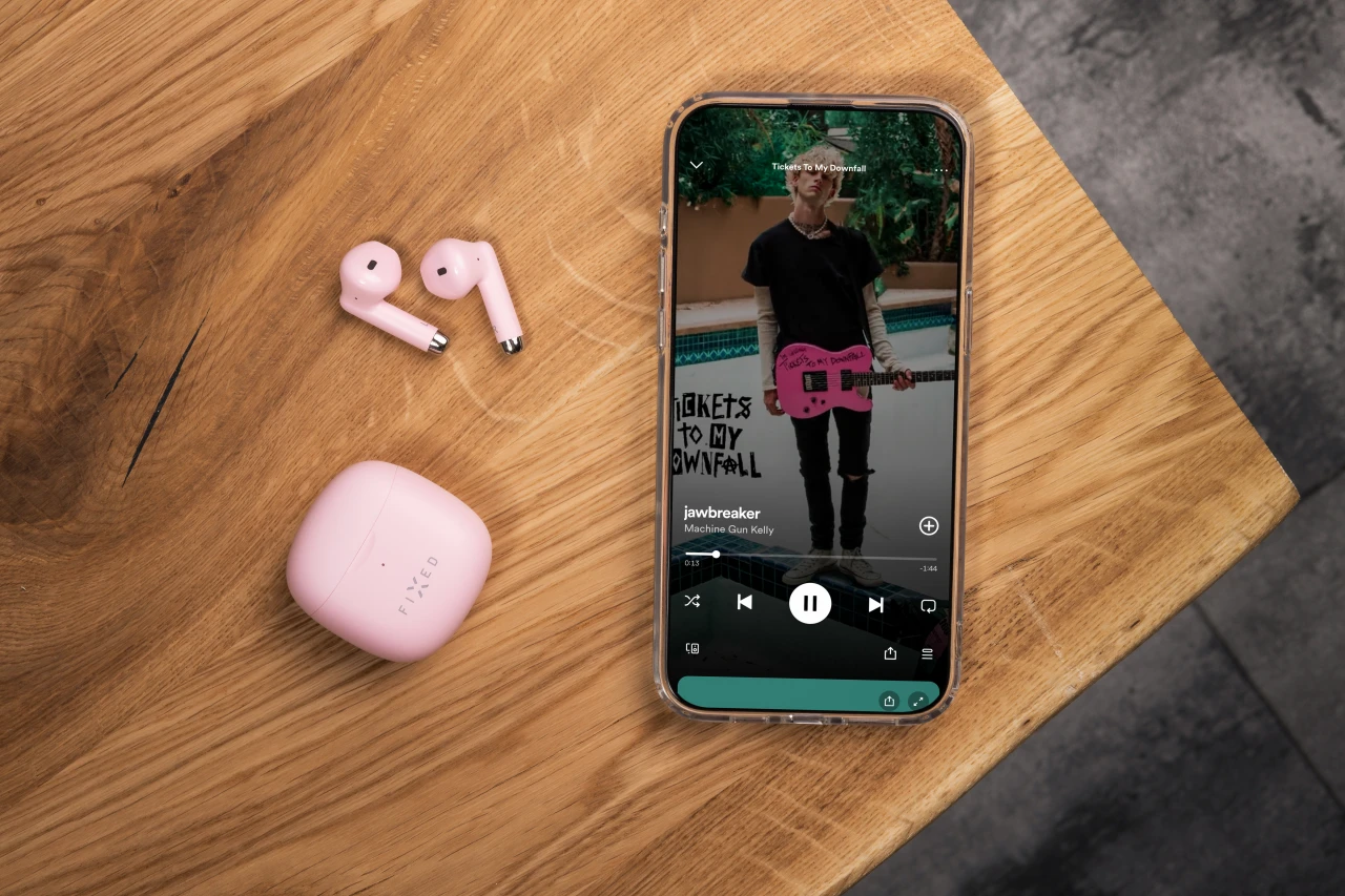 Bezdrátová TWS sluchátka FIXED Pods, růžová